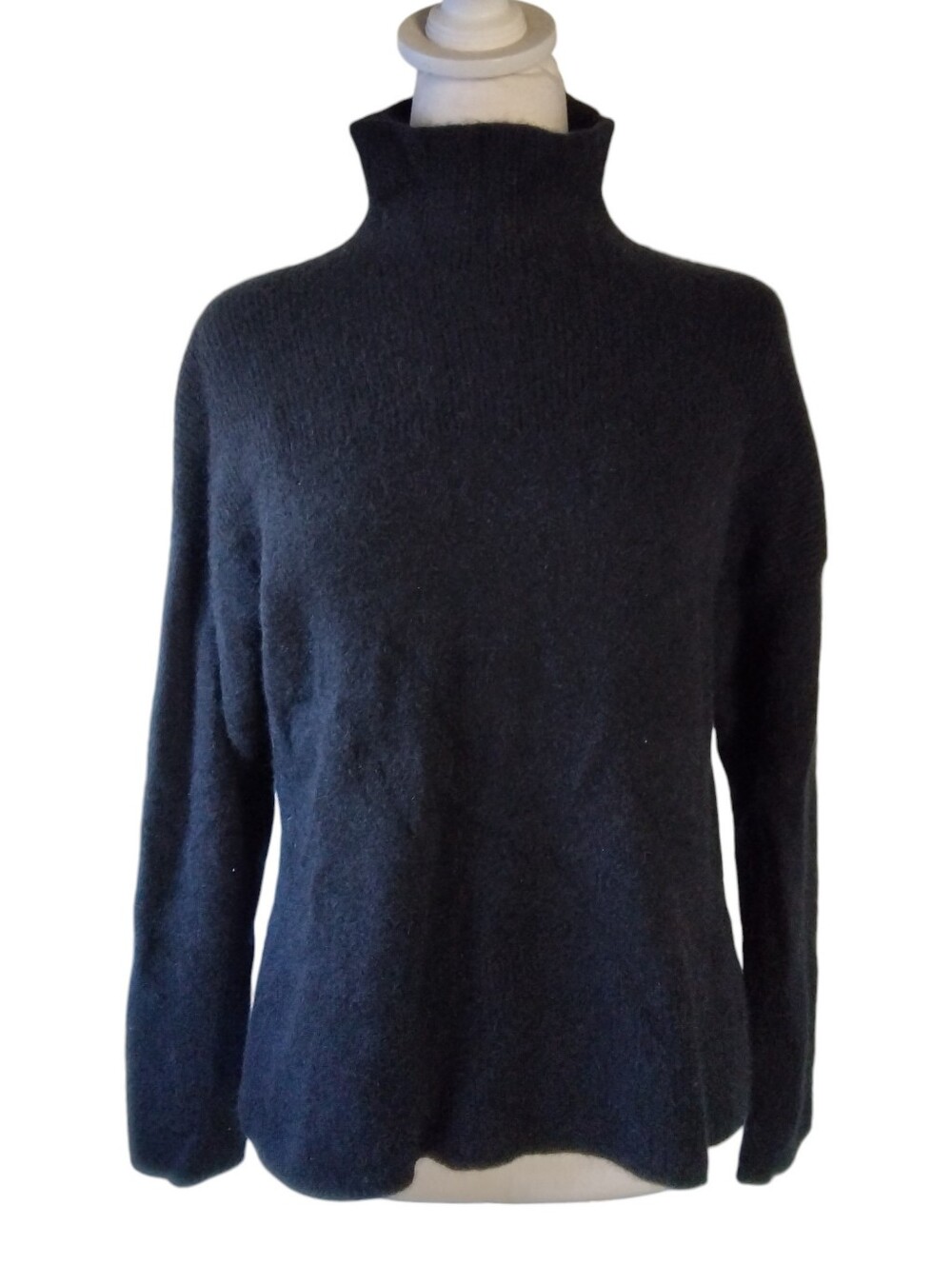 Garnet Hill Mixed Knit Cashmere Mock Neck Sweater In Blac Size Large